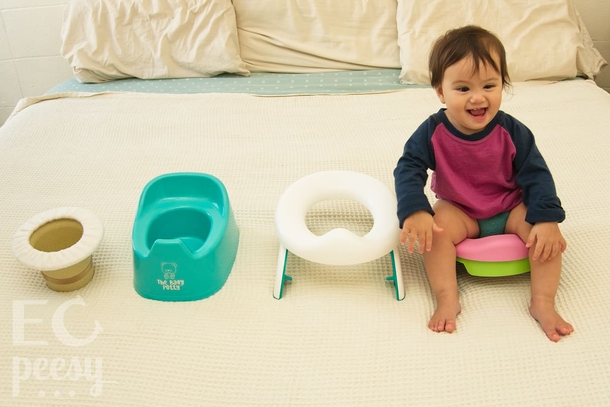 Baby Sitting on the Potette Plus 2-in-1 Travel Potty with Reusable Liner