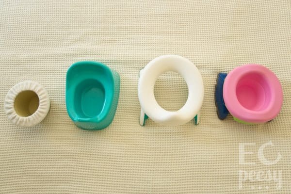 Top View Comparing Small Potties: Top Hat, Mini, OXO Tot Travel, Potette Plus