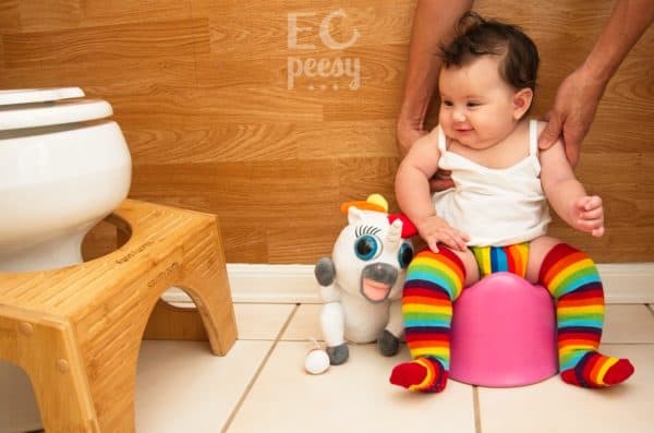 Potty Pooper in Training Next to a Squatty Potty
